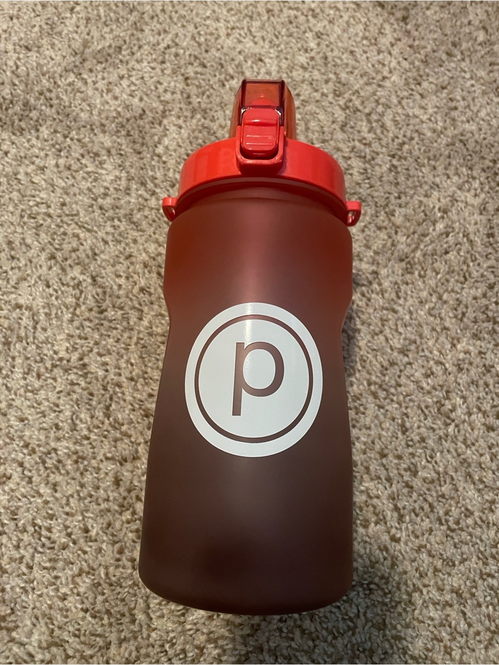 Pure Barre Red Protein Shaker Bottle with White 'p' Logo